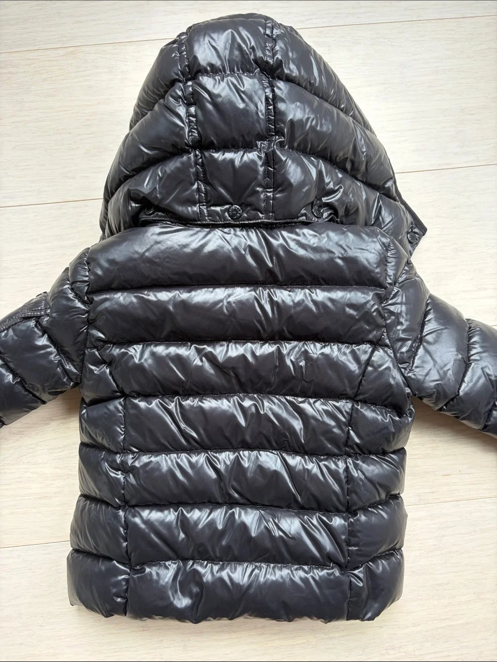 Moncler Kids Shiny Black Quilted Puffer Jacket with Hood